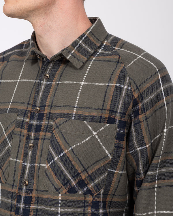 2t Bradley Tall Relaxed Fit Raglan Checked Shirt (khaki/tan)