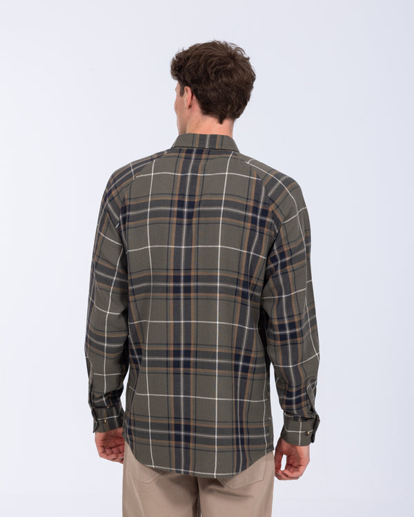 2t Bradley Tall Relaxed Fit Raglan Checked Shirt (khaki/tan)