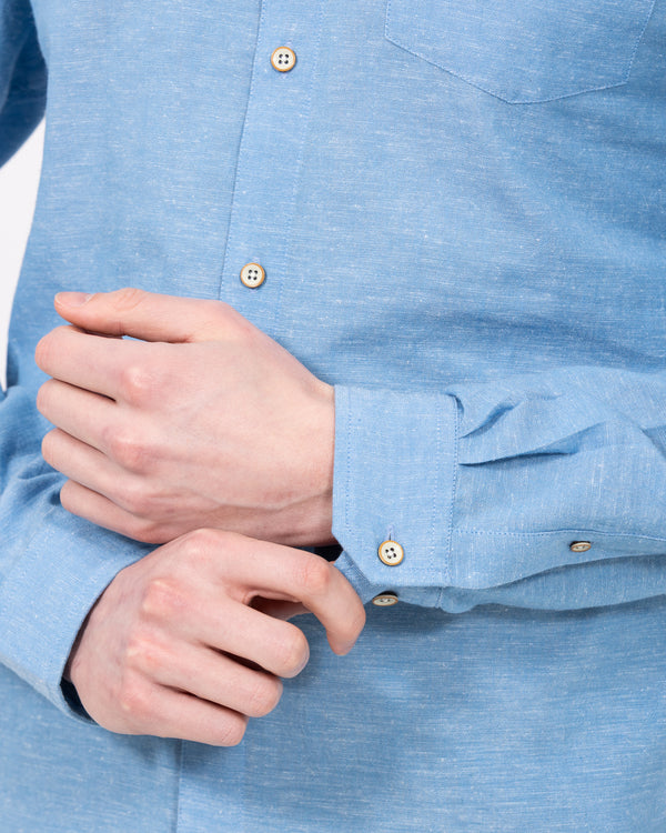 2t Tall Long Sleeve Linen Blend Shirt (mid blue)