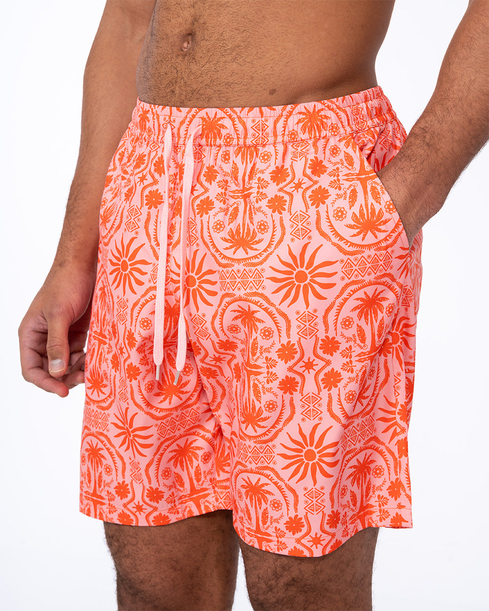 2t Ziggy Tall Mens Extra Long Swim Shorts (pink pattern) | Tall