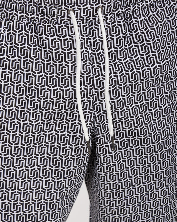 2t Arran Tall Geometric Swim Shorts (black/white)