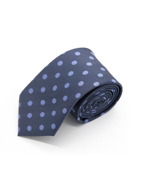 Double Two Extra Long Spotted Tie (mid blue)