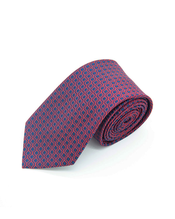 Double Two Extra Long Wave Print Tie (navy/red)