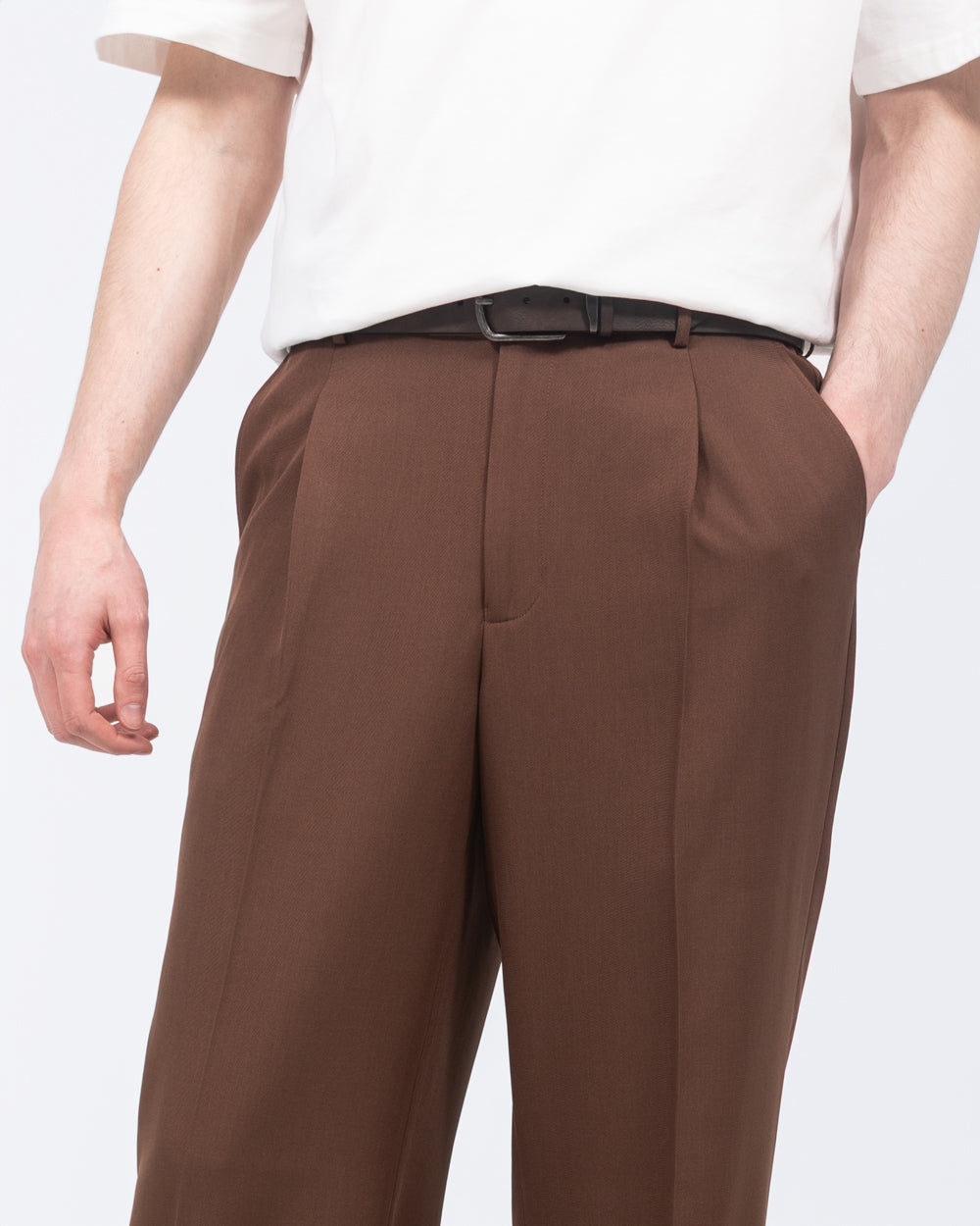 2t Saxon Tall Mens Wide Leg Pleated Trousers (chocolate) | Tall