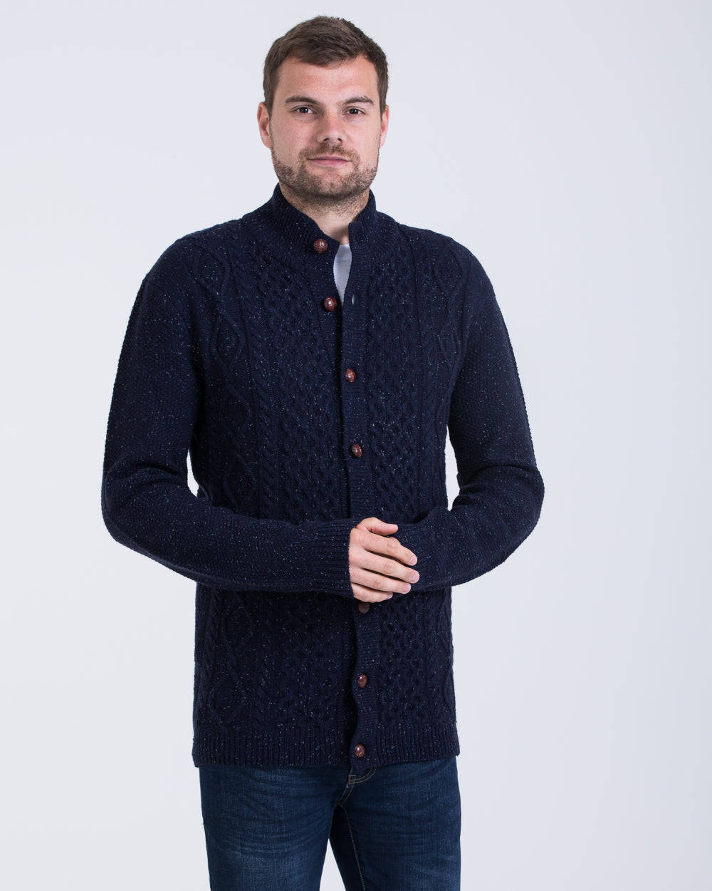 2t Lambswool Cable Knit Tall Cardigan (navy)