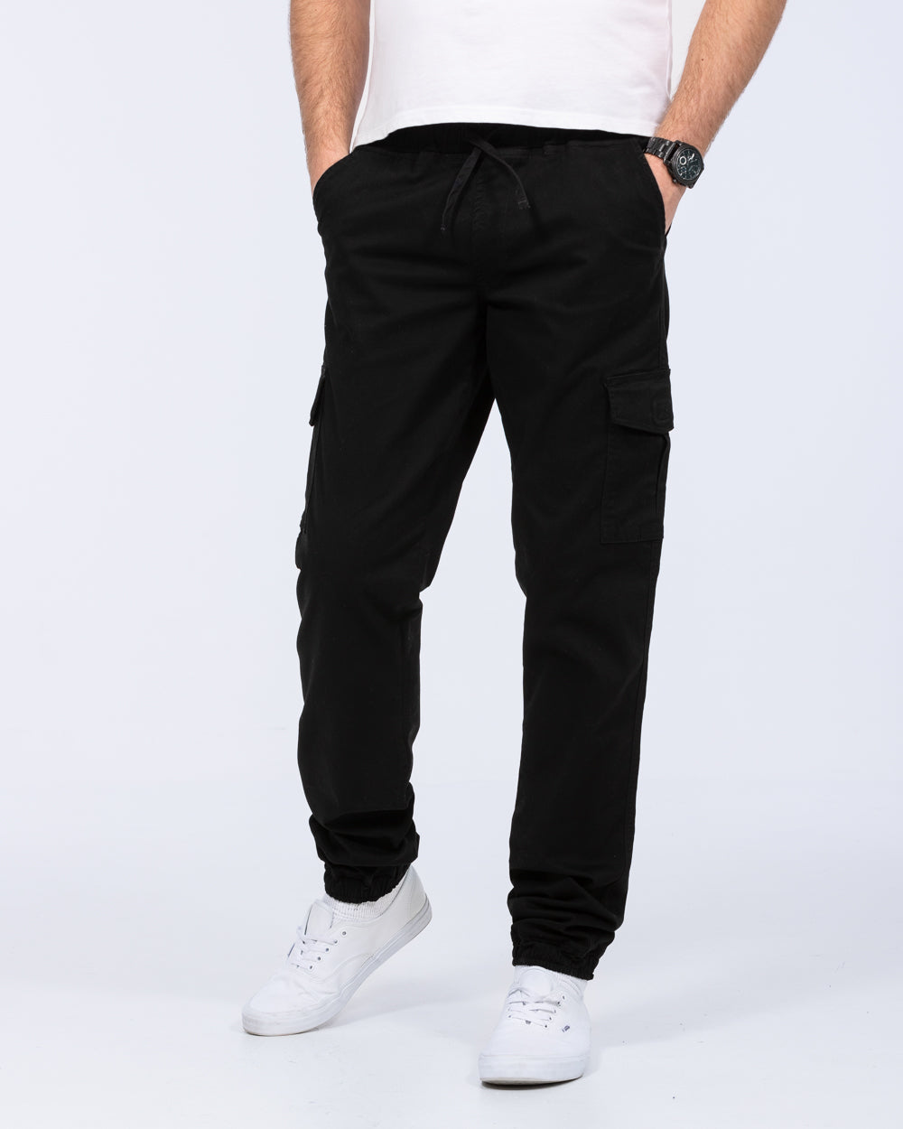 2t Fabio Regular Fit Tall Stretch Cargo Trousers (black)