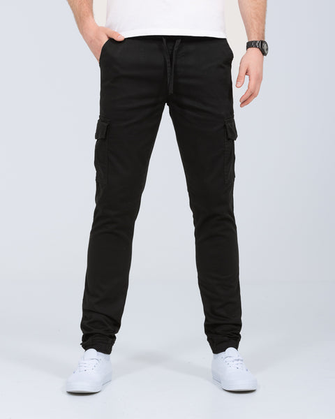 2t Dean Slim Fit Tall Mens Extra Long Stretch Cuffed Cargos (black