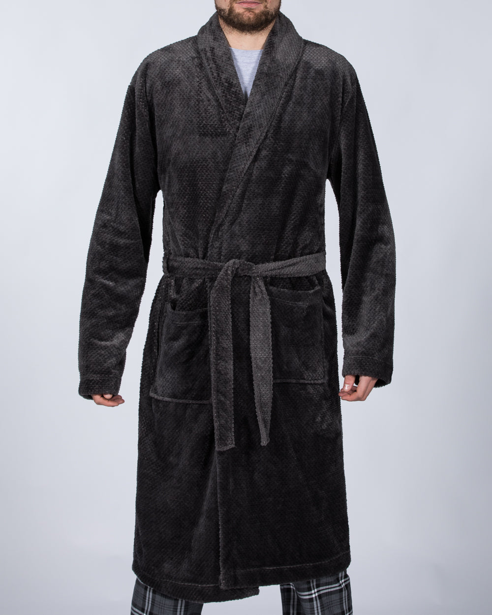 2t Tall Fleece Dressing Gown (textured charcoal) Tall Mens Clothing