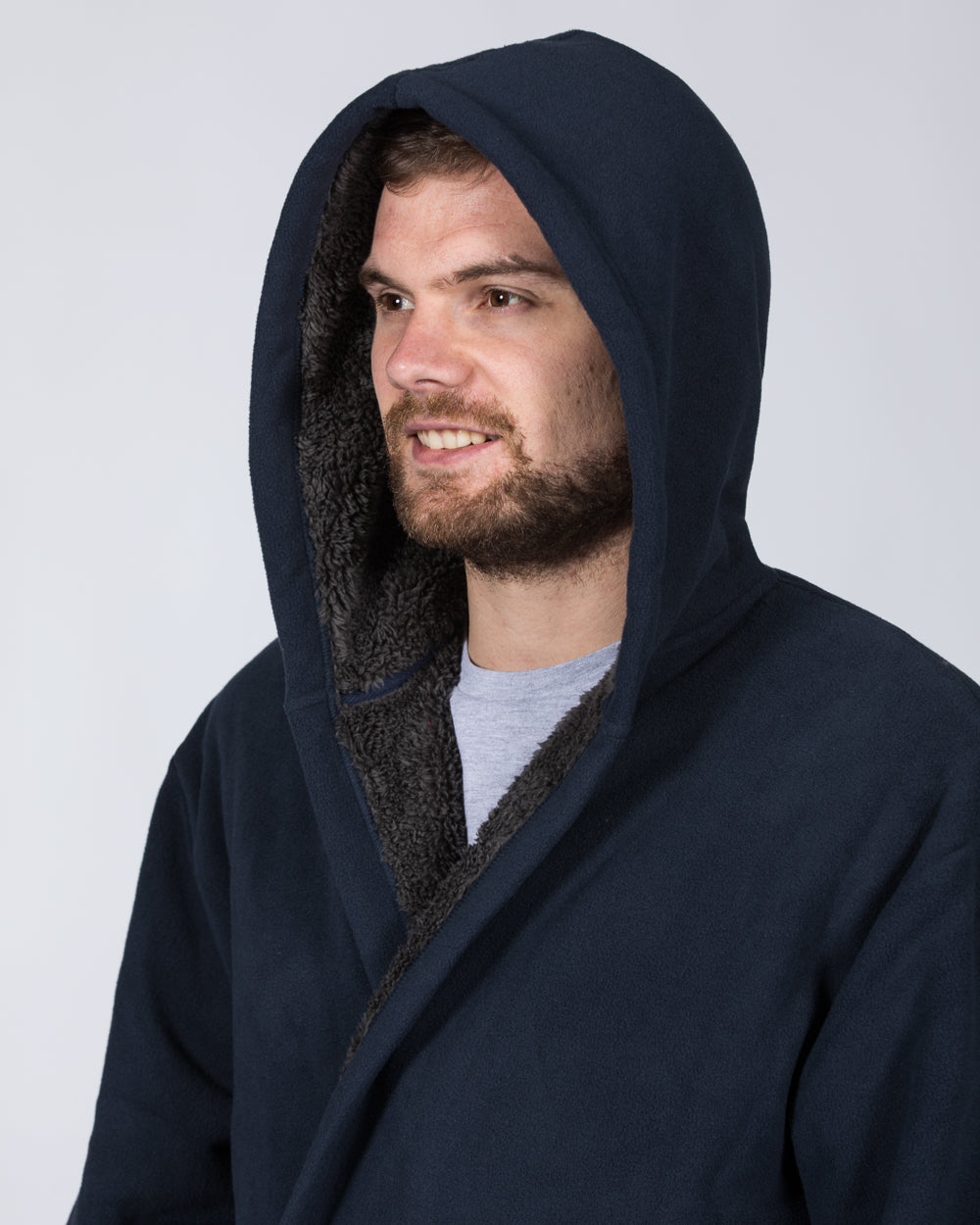2t Tall Fleece Hooded Dressing Gown (navy/charcoal)