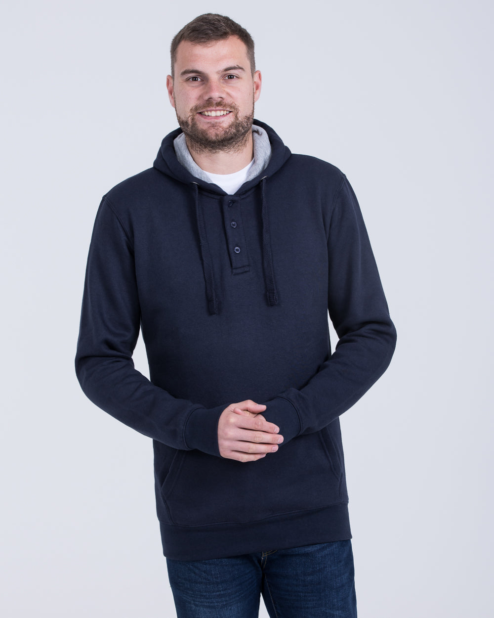 2t Pullover Tall Quarter Button Hoodie (navy)