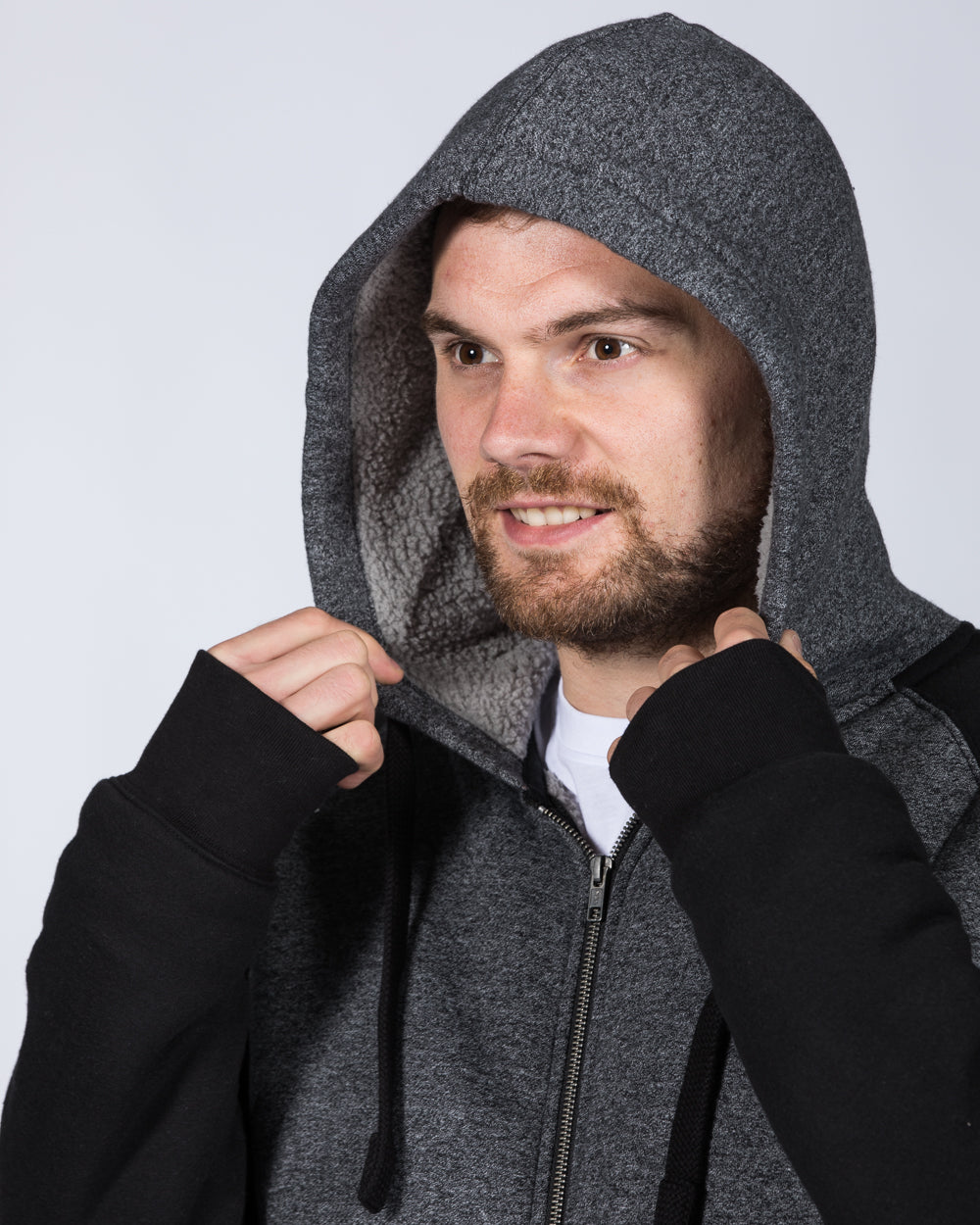 2t Zip Up Tall Sherpa Extra Long Longer Mens Hoodie (grey/black) Tall
