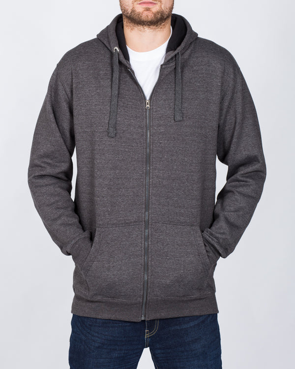 2t Zip Through Tall Hoodie (charcoal marl)