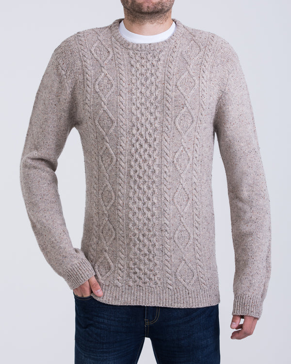 2t Aran Crew Neck Lambswool Jumper (pebble)