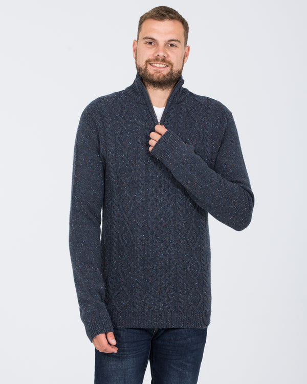 2t Tall Lambswool Aran Quarter Zip Jumper (indigo)