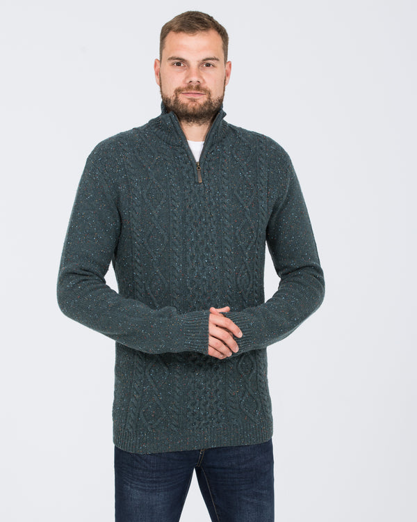 2t Tall Lambswool Aran Quarter Zip Jumper (teal)