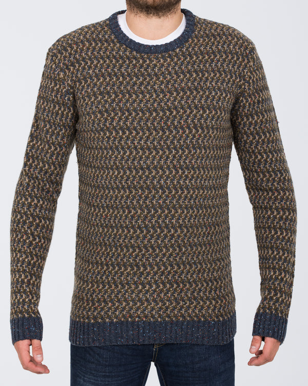 2t Tall Jacquard Crew Neck Lambswool Jumper (indigo)