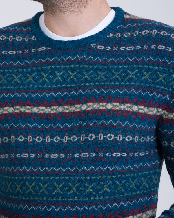 2t Lambswool Fairisle Crew Neck Tall Jumper (mallard)