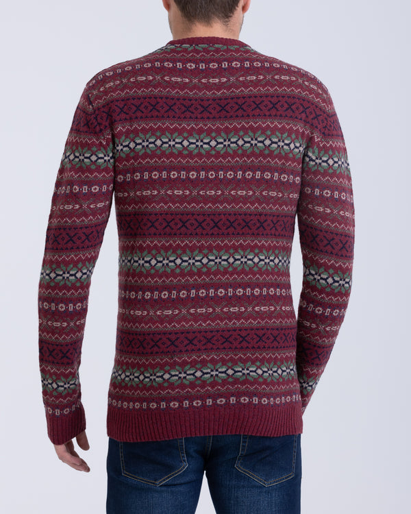 2t Lambswool Fairisle Crew Neck Tall Jumper (wine)