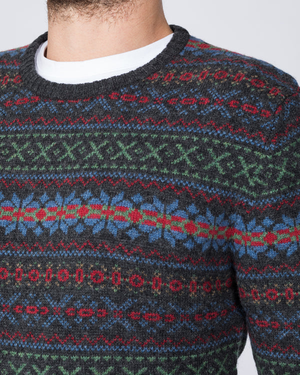 2t Lambswool Fairisle Crew Neck Jumper (charcoal)