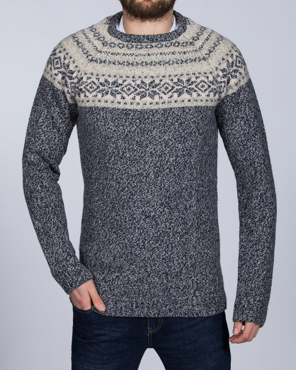 2t Lambswool Fairisle Crew Neck Tall Jumper (navy/beige)