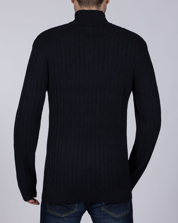 2t Quarter Zip Tall Cable Knit Jumper (navy)