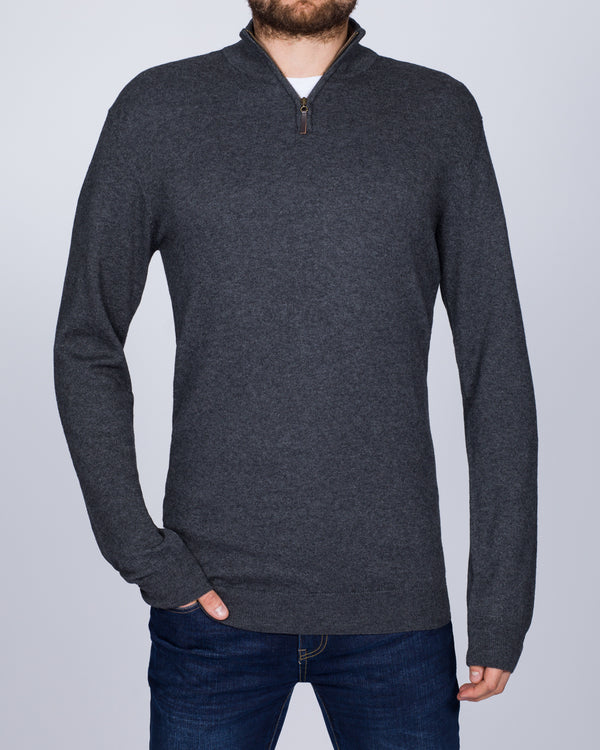 2t Quarter Zip Merino Blend Tall Jumper (charcoal)