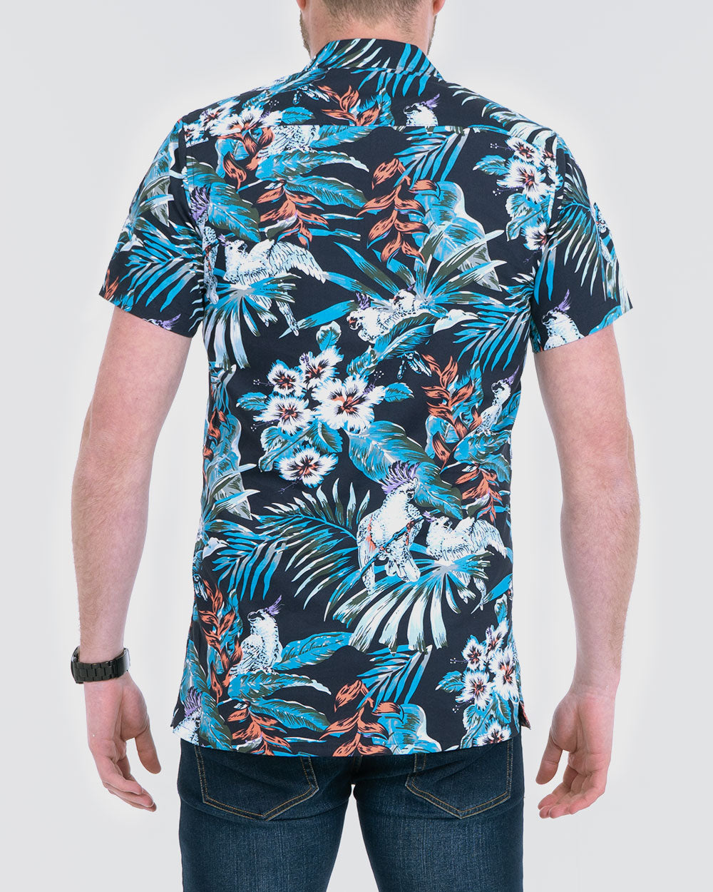 2t Slim Fit Tall Short Sleeve Revere Shirt (navy hawaiian)