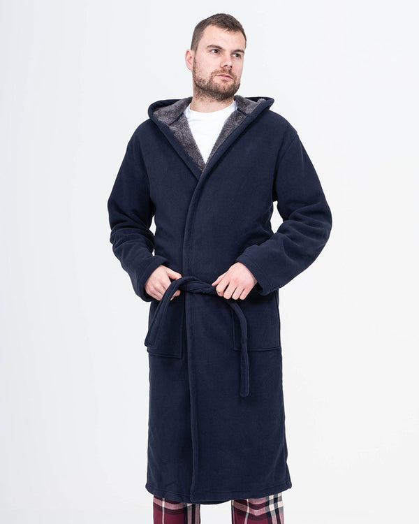 2t Tall Fleece Hooded Dressing Gown (navy/charcoal)