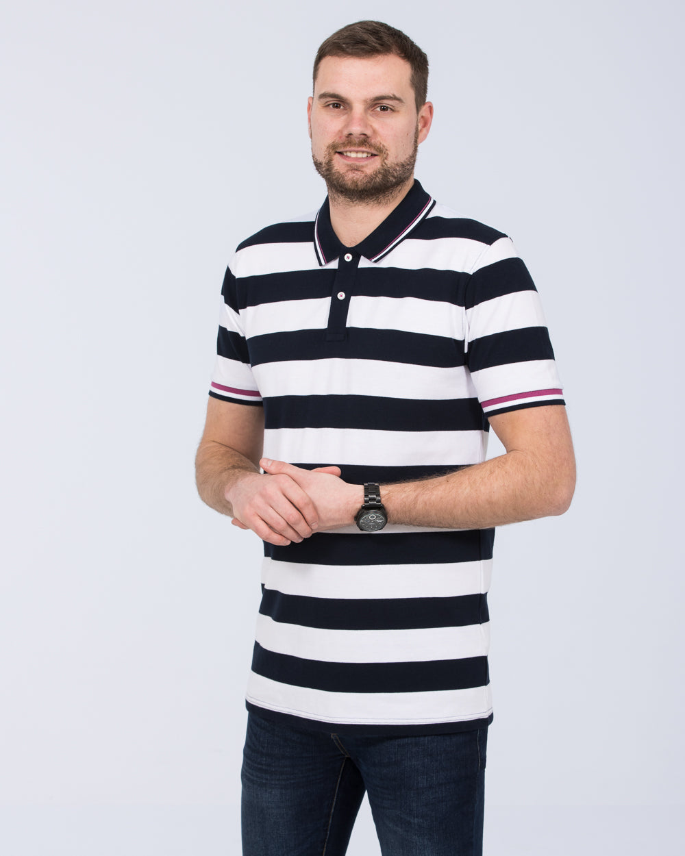2t Slim Fit Tall Striped Polo Shirt (navy/white)