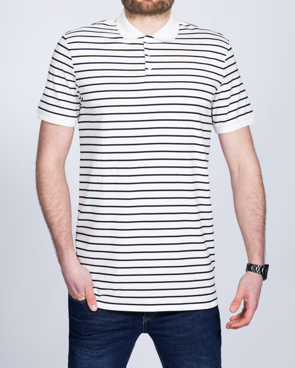 2t Slim Fit Tall Striped Polo Shirt (white)