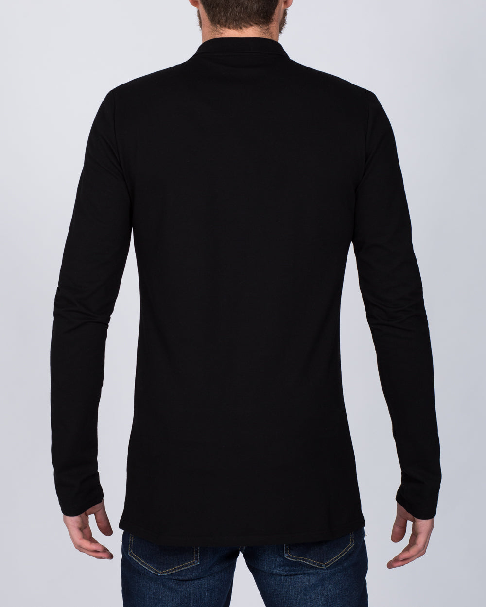2t Mens Slim Fit Extra Tall Long Sleeve Polo Shirt (black) | Tall