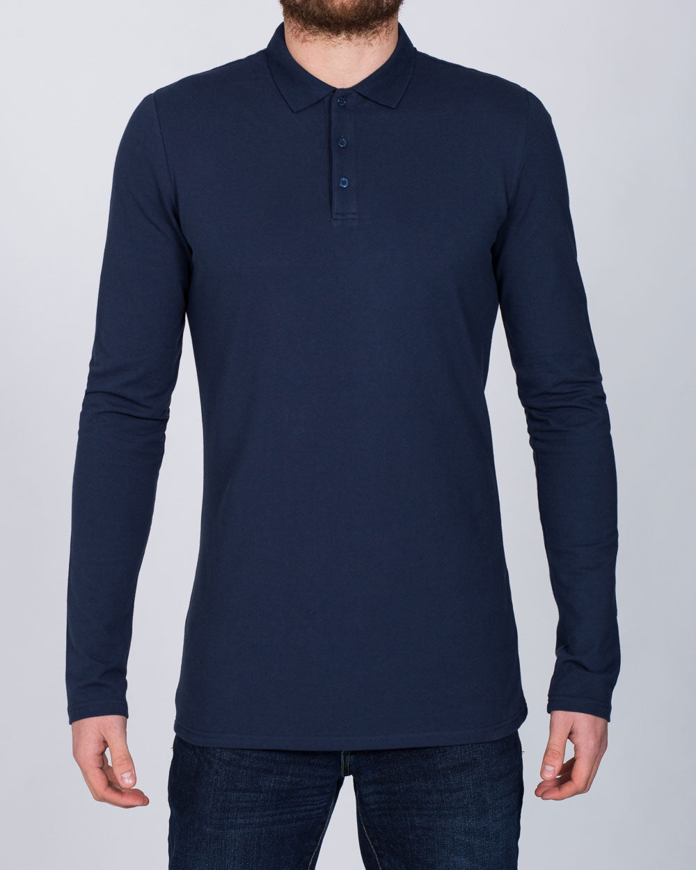 2t Mens Slim Fit Extra Tall Long Sleeve Polo Shirt (black) | Tall