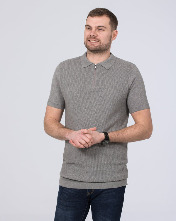 2t Devon Slim Fit Tall Mens Extra Long Zip Up Knitted Polo Shirt (grey) 2t Devon Slim Fit Tall Mens Extra Long Zip Up Knitted Polo Shirt (grey)
