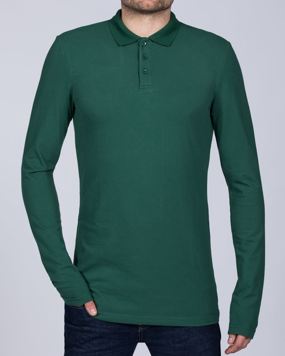 2t Slim Fit Long Sleeve Polo Shirt (dark green)