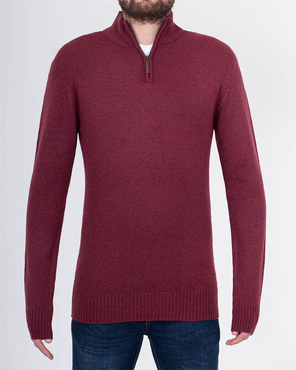 2t Tall Lambswool Quarter Zip Jumper (wine)