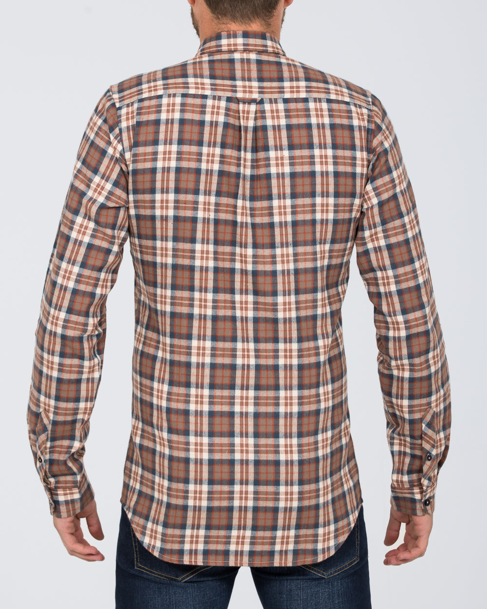 2t Slim Fit Long Sleeve Tall Checked Shirt (taupe)