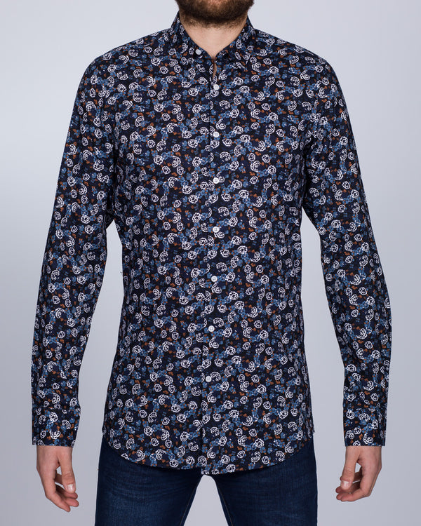 2t Slim Fit Long Sleeve Tall Floral Shirt (navy)