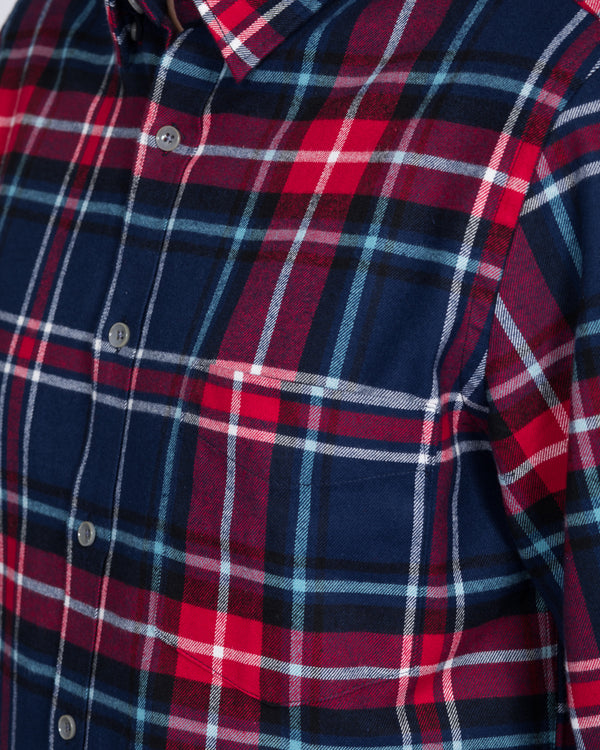 2t Slim Fit Long Sleeve Tall Checked Shirt (navy/red)