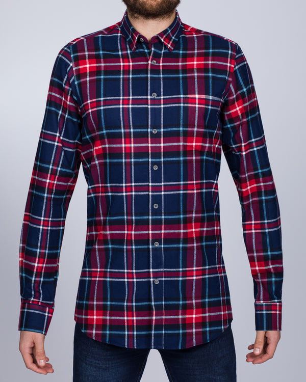 2t Slim Fit Long Sleeve Tall Checked Shirt (navy/red)