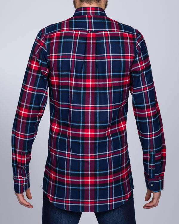 2t Slim Fit Long Sleeve Tall Checked Shirt (navy/red)