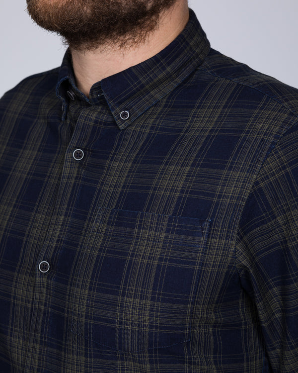 2t Slim Fit Long Sleeve Tall Checked Shirt (navy/olive)