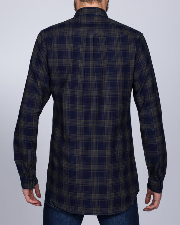 2t Slim Fit Long Sleeve Tall Checked Shirt (navy/olive)