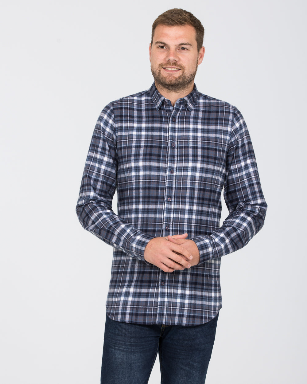 2t Slim Fit Long Sleeve Tall Checked Shirt (blue)