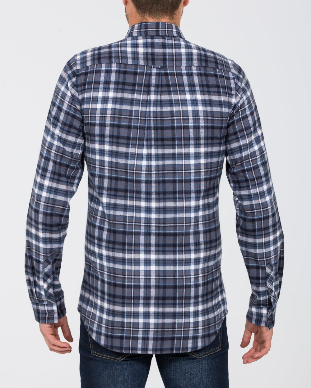 2t Slim Fit Long Sleeve Tall Checked Shirt (blue)