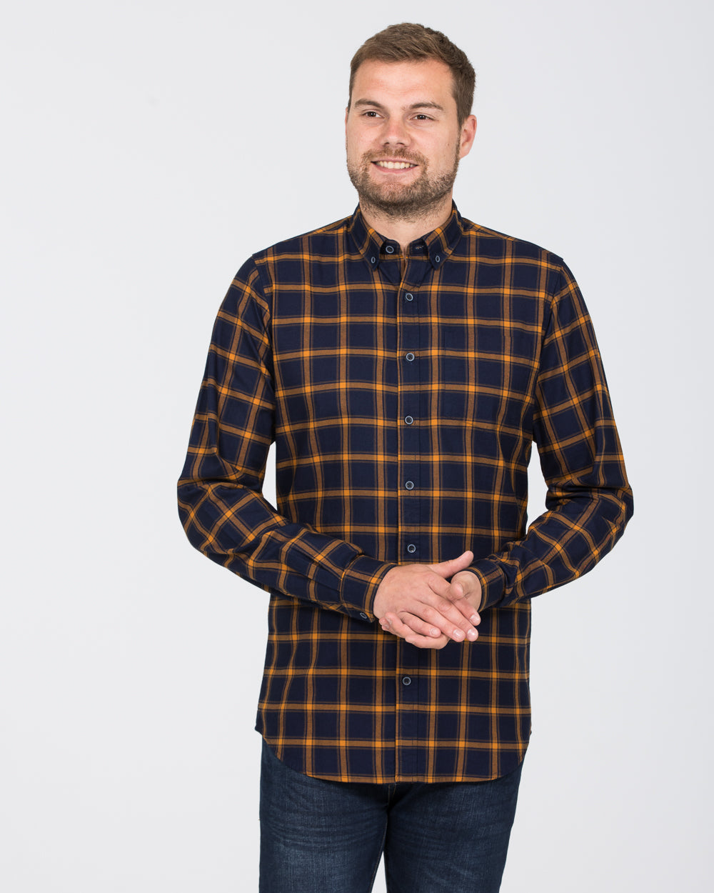2t Slim Fit Long Sleeve Tall Checked Shirt (gold)