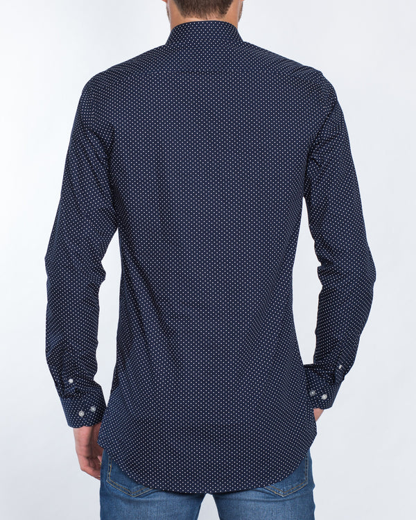 2t Slim Fit Long Sleeve Tall Shirt (navy dot)