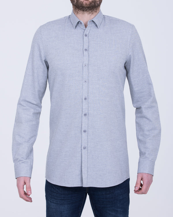 2t Carlos Slim Fit Long Sleeve Tall Shirt (grey herringbone)