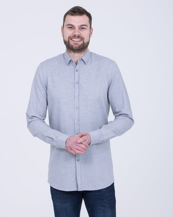 2t Carlos Slim Fit Long Sleeve Tall Shirt (grey herringbone)