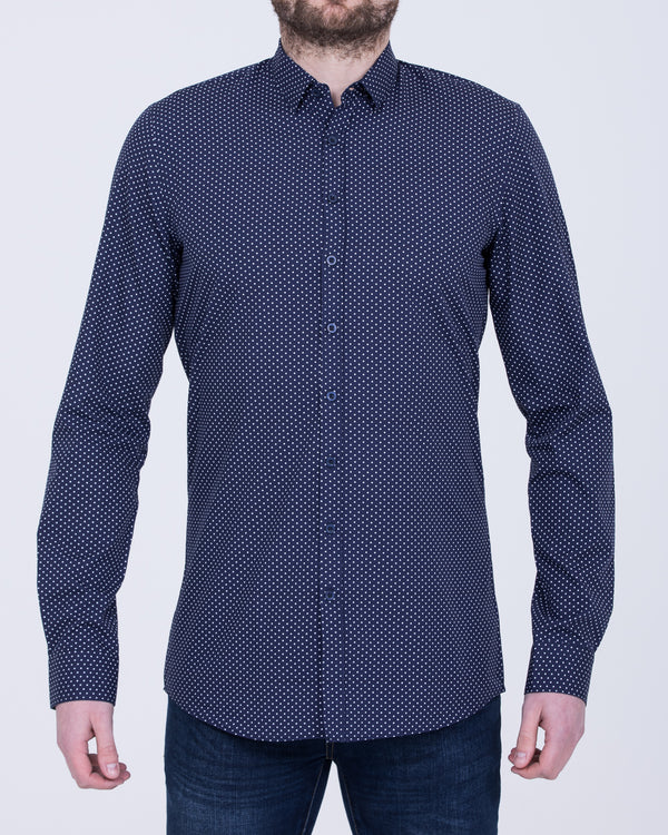 2t Carlos Slim Fit Long Sleeve Tall Shirt (navy dot)