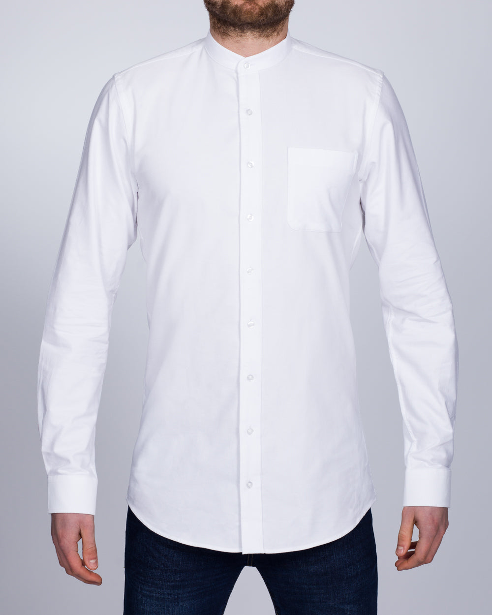 2t Grandad Oxford Slim Fit Long Sleeve Tall Shirt (white)